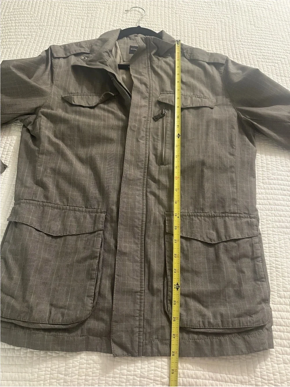 Banana Republic Men’s Military Style Jacket Gray Plaid Pockets Lightweight Sz S